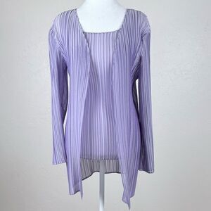 NWT Zapa Paris Sheer Lavender Pleated Twin Set Cardigan Shell Tank 40 EU 10 US